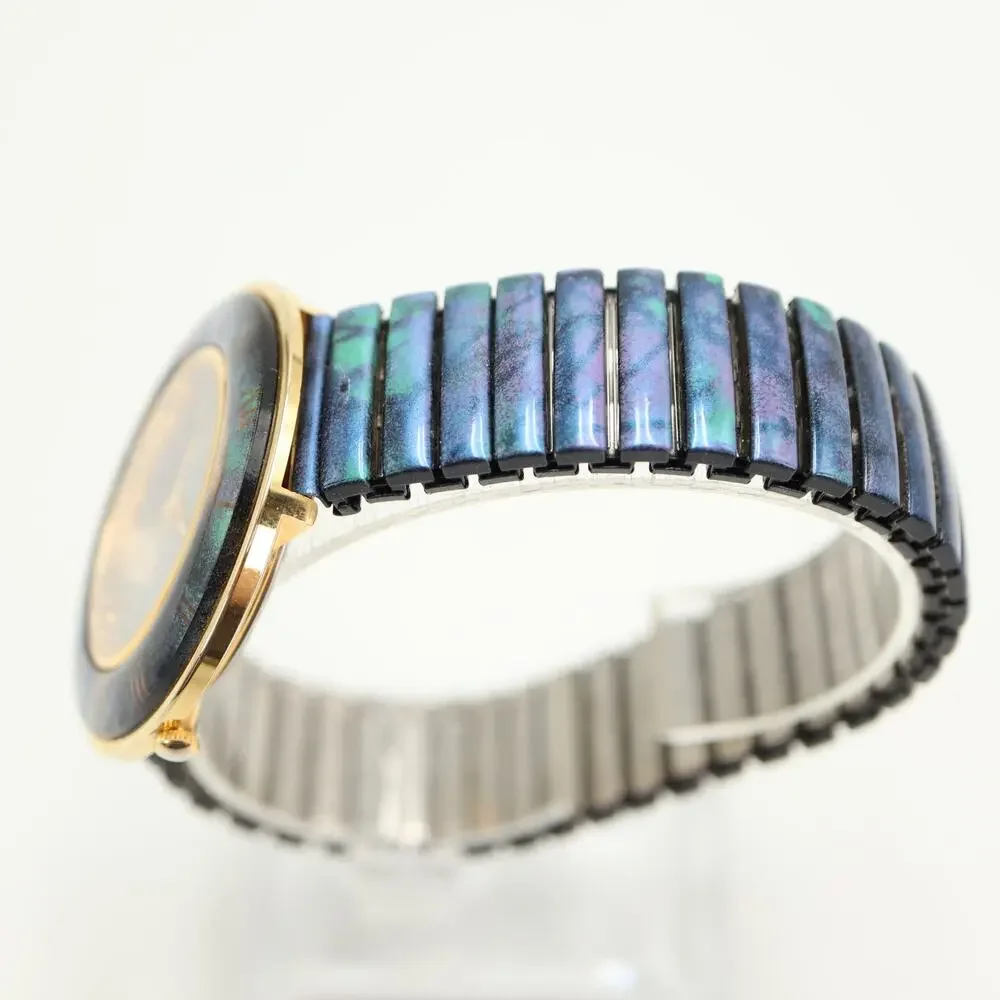 Vintage Pierre Nicol Blue Gold Tone Round 42mm Watch Stretch Band w New Battery